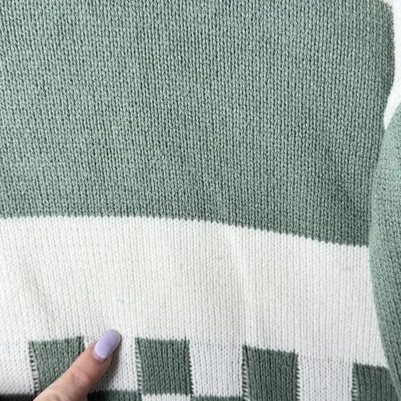 Beach Riot Checkered & Stripe Knit Crewneck Sweater Sage Green Cream Women M - Picture 7 of 8